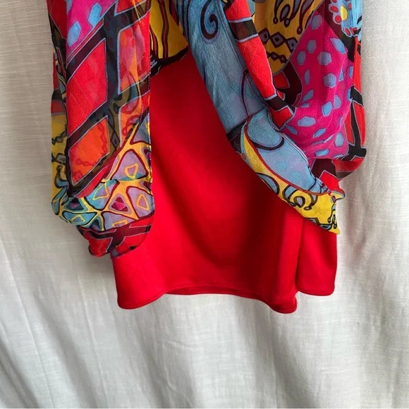 Sue Wong vintage VTG 100% silk flowy halter top Y2K beaded dress bright colors - Picture 8 of 13